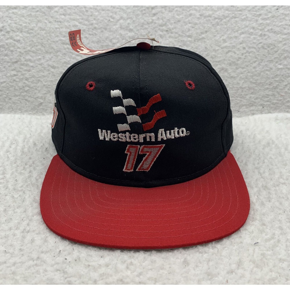 VTG AJD Western Auto Snapback Hat Mens Blockhead Black Red Darrell Waltrip 17‎